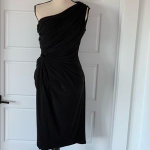 TSSOBD Tadashi Shoji Scrunchy One-Shoulder Black Dress